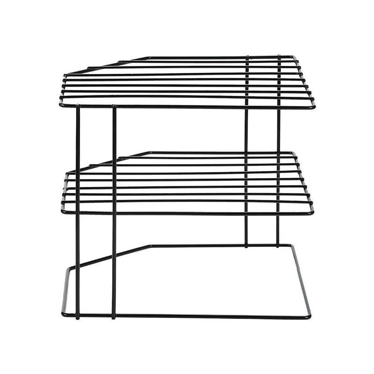Two-Tier Iron Kitchen Seasoning Rack, Open Wire Shelves - Black