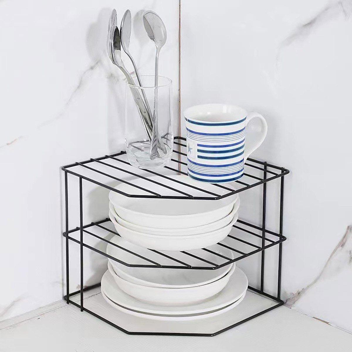 Two-Tier Iron Kitchen Seasoning Rack, Open Wire Shelves - Black - view 5