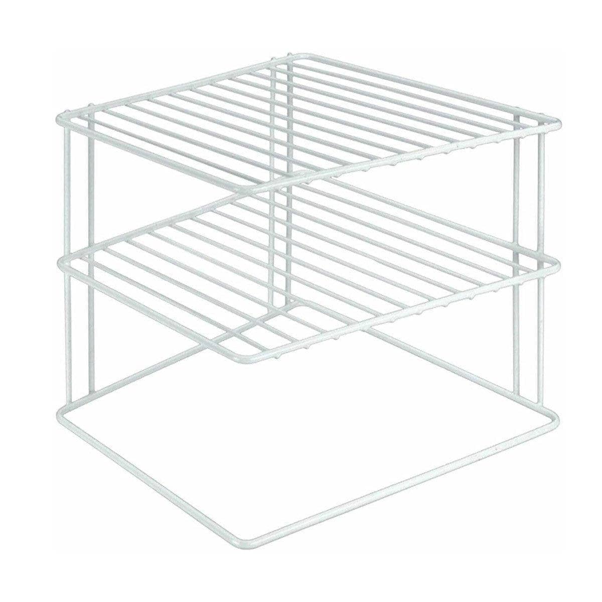 Two-Tier Iron Kitchen Seasoning Rack, Open Wire Shelves - White