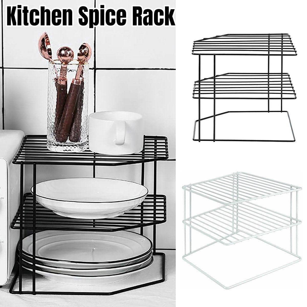 Two-Tier Iron Kitchen Seasoning Rack, Open Wire Shelves - White - view 2