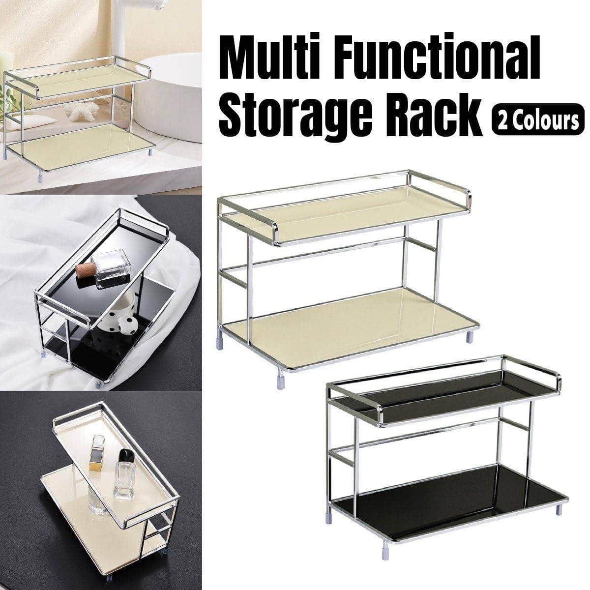 Two-Tier Iron Storage Rack for Kitchen, Bathroom or Desk - Black - view 2