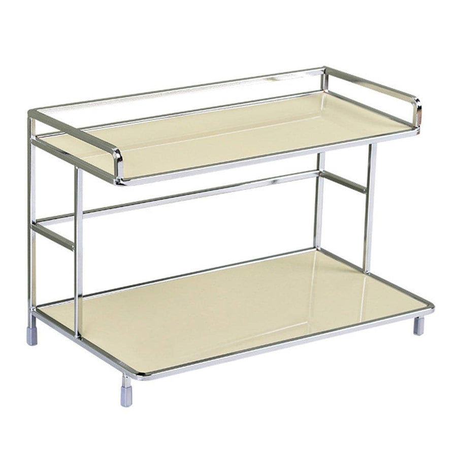 Two-Tier Iron Storage Rack for Kitchen, Bathroom or Desk - Cream White