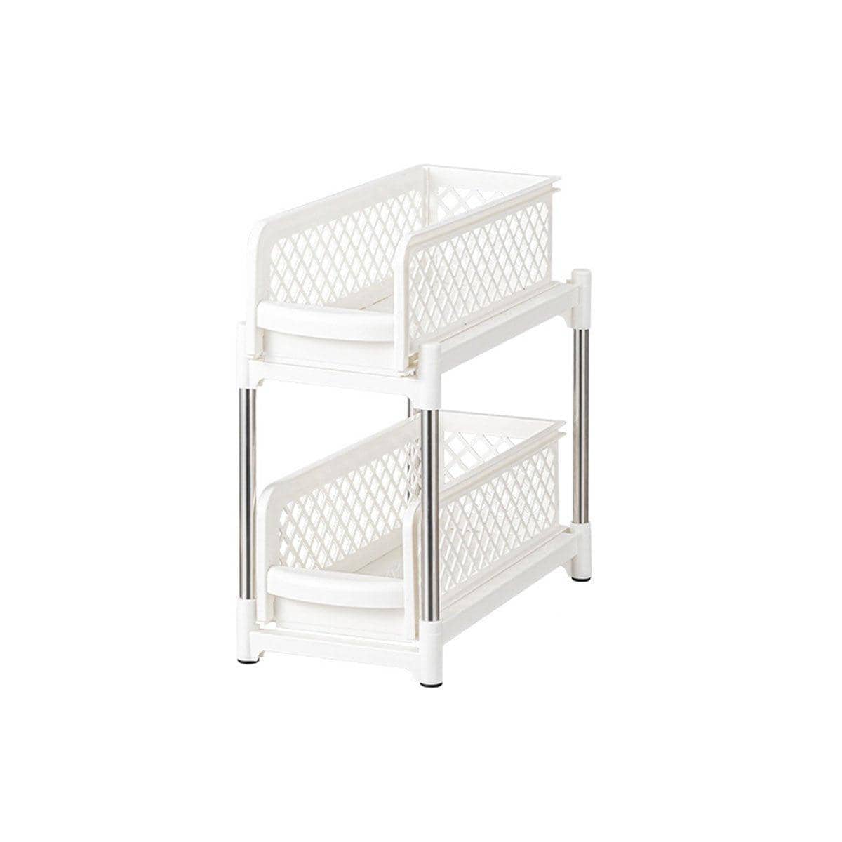 Two-Tier Pull-Out Storage Rack for Kitchen and Bathroom - White
