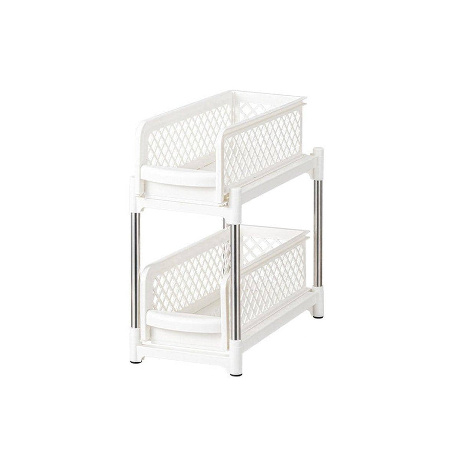 Two-Tier Pull-Out Storage Rack for Kitchen and Bathroom - White