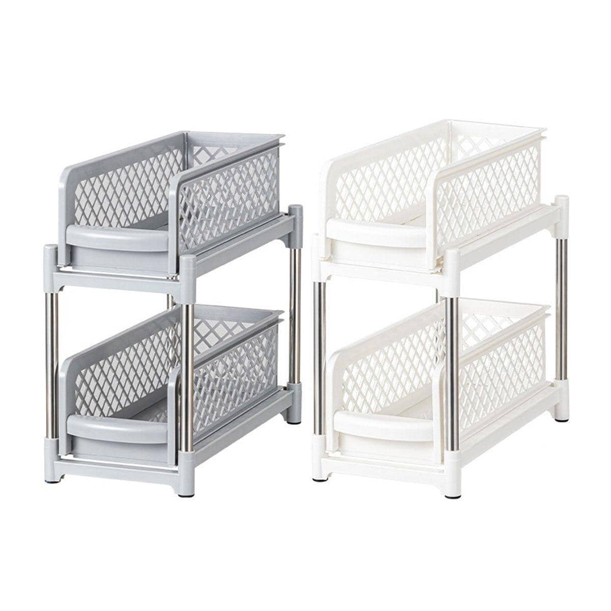 Two-Tier Pull-Out Storage Rack for Kitchen and Bathroom - White - view 3