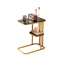 Two-Tier Side Table with Marble-Patterned Surface - Black
