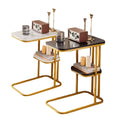 Two-Tier Side Table with Marble-Patterned Surface - Black - view 3
