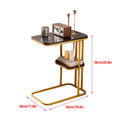 Two-Tier Side Table with Marble-Patterned Surface - Black - view 4