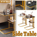 Two-Tier Side Table with Marble-Patterned Surface - White - view 2