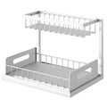 Two-Tier Under Sink Storage Rack Kitchen Cabinet Organiser with Sliding Basket - White