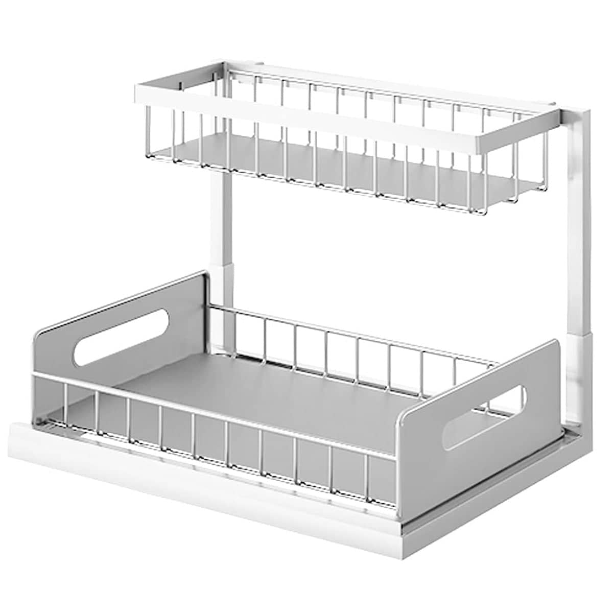Two-Tier Under Sink Storage Rack Kitchen Cabinet Organiser with Sliding Basket - White
