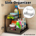 Two-Tier Under Sink Storage Rack Kitchen Cabinet Organiser with Sliding Basket - White - view 2