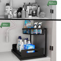 Two-Tier Under Sink Storage Rack Kitchen Cabinet Organiser with Sliding Basket - White - view 5