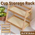 Two Tier Wooden Cup and Flower Pot Storage Rack for Kitchen and Living Room