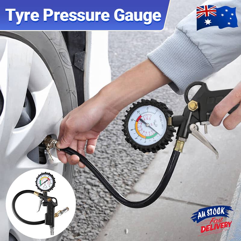 Tyre Pressure Gauge and Air Inflator Gun with 36 cm Hose for Cars and Motorcycles