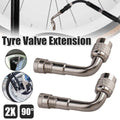 Tyre Valve Extension Adaptors, 90 Degree Angle - Silver, Pack of 2