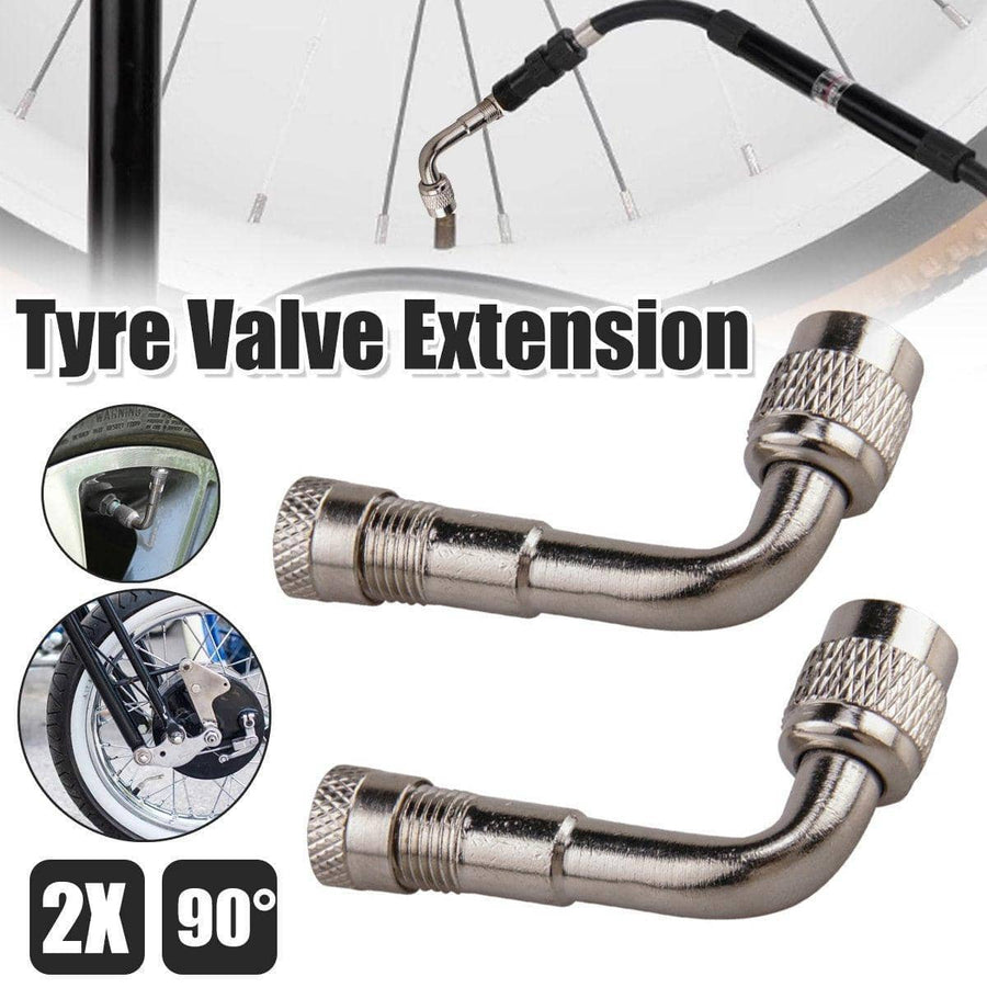 Tyre Valve Extension Adaptors, 90 Degree Angle - Silver, Pack of 2