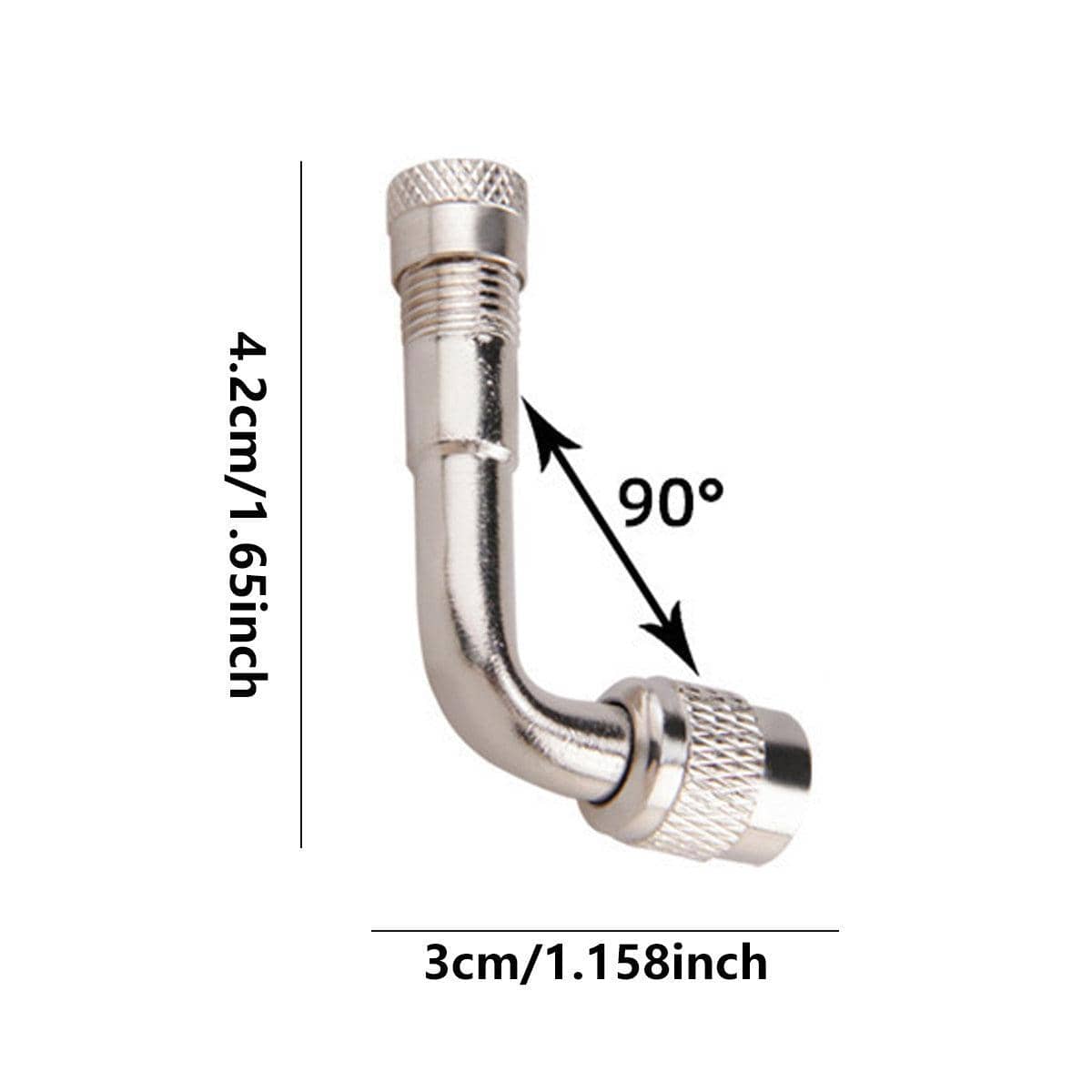 Tyre Valve Extension Adaptors, 90 Degree Angle - Silver, Pack of 2 - view 3
