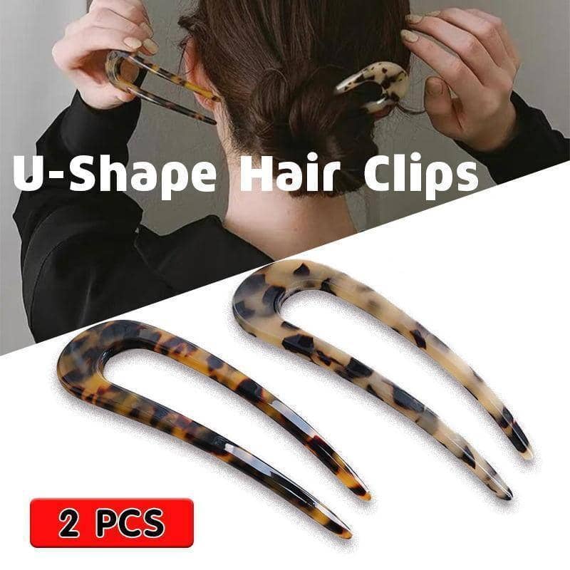 U-Shape Hair Clips Hair Pin Sticks, Pack of 2 - Light Brown - view 2