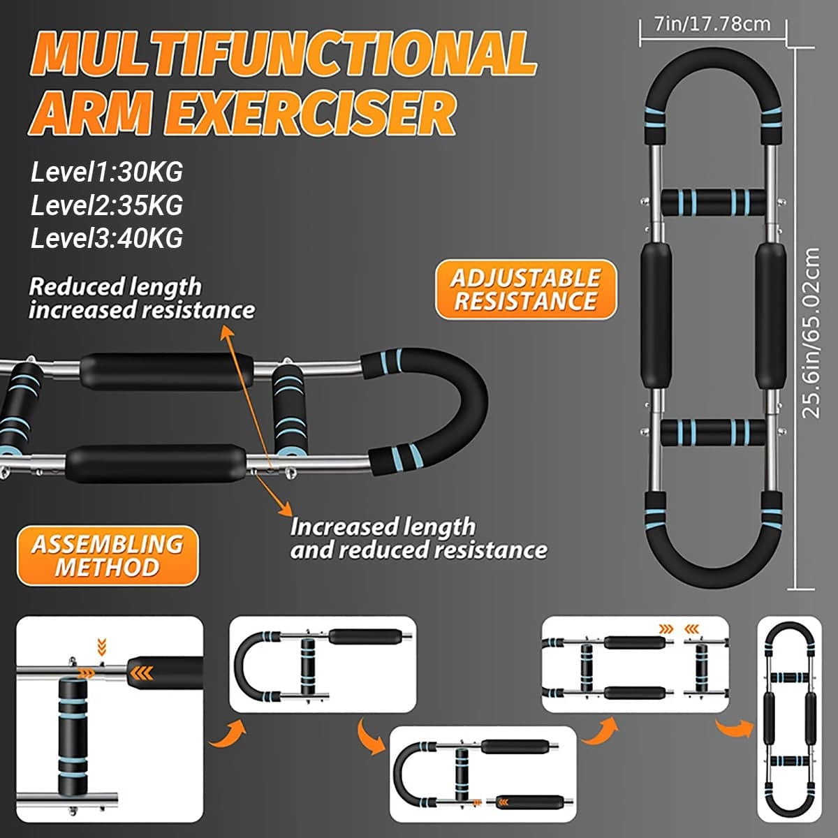 U Shaped Arm Strength Trainer with 3 Adjustable Resistance Levels for Home Workouts - view 3