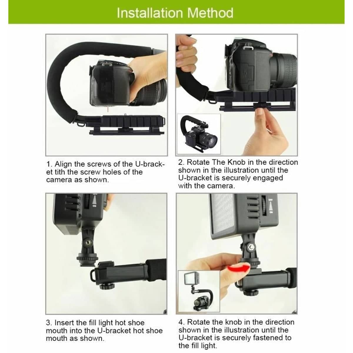U Shaped Camera Stabilizer Rig for DSLR Video Shooting with Hot Shoe Mount - view 4