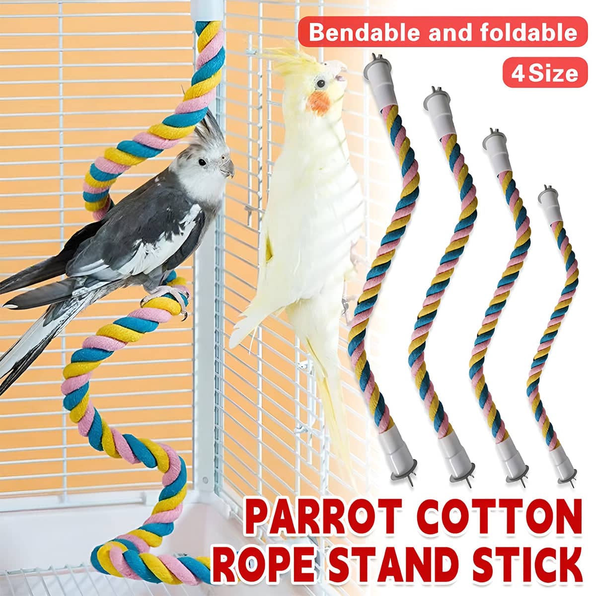U-Shaped Cotton Rope Parrot Perch for Bird Cage - 80cm - view 2