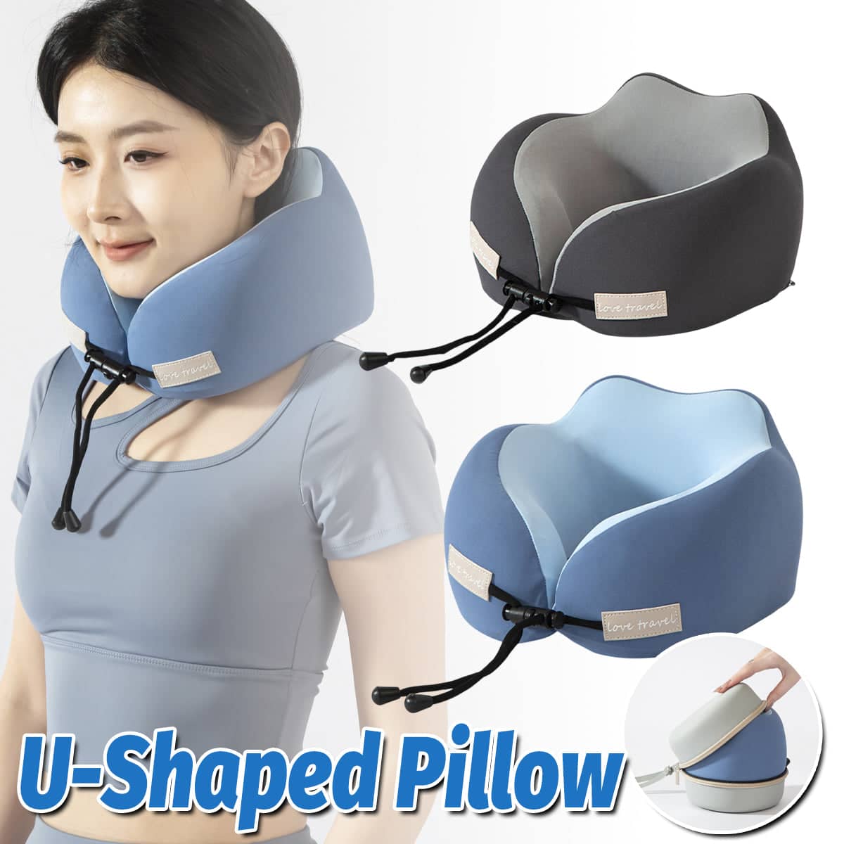 U-Shaped Memory Foam Travel Neck Pillow - Dark Blue - view 2