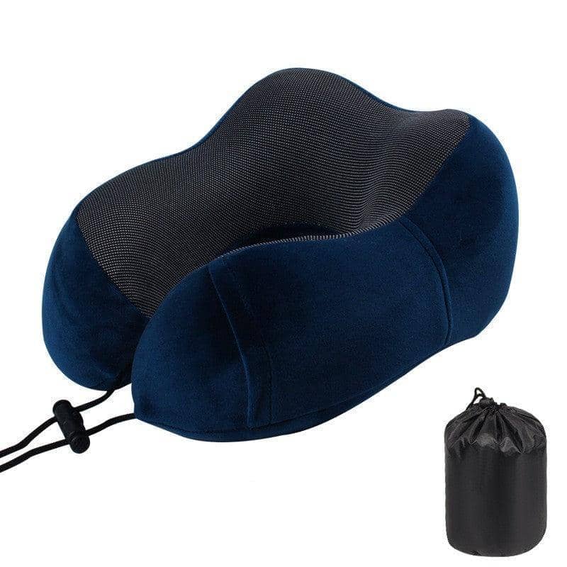 U-Shaped Memory Foam Travel Neck Pillow with Sleep Mask and Earplugs - Navy Blue - view 2