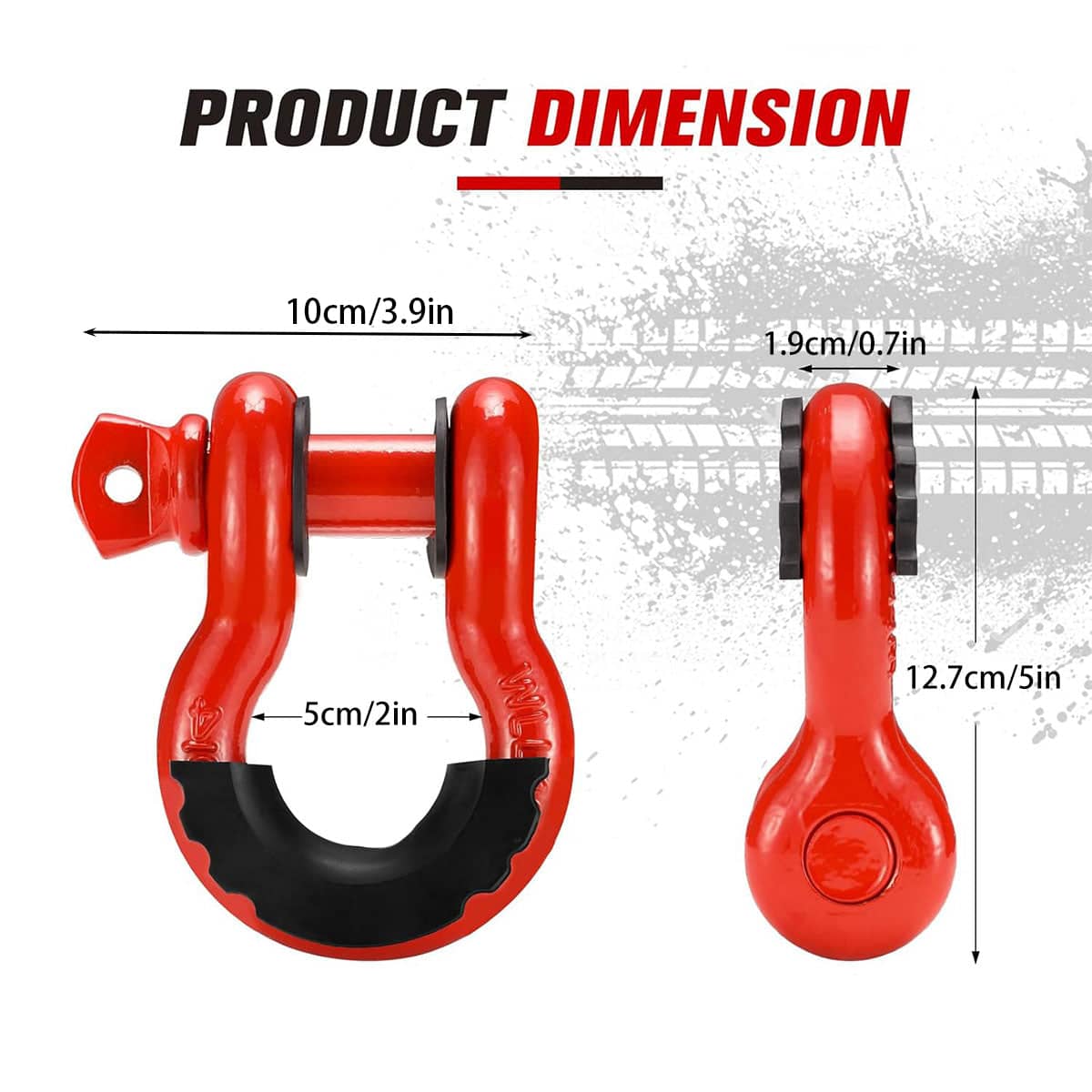 U-Shaped Recovery Shackles, Forged Steel - Black, Set of 2 - view 4