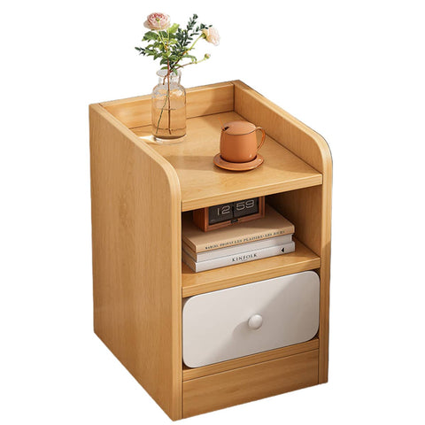 Ultra Narrow Bedside Table Storage Cabinet 30 x 30 x 50 cm - Khaki Light Wood
