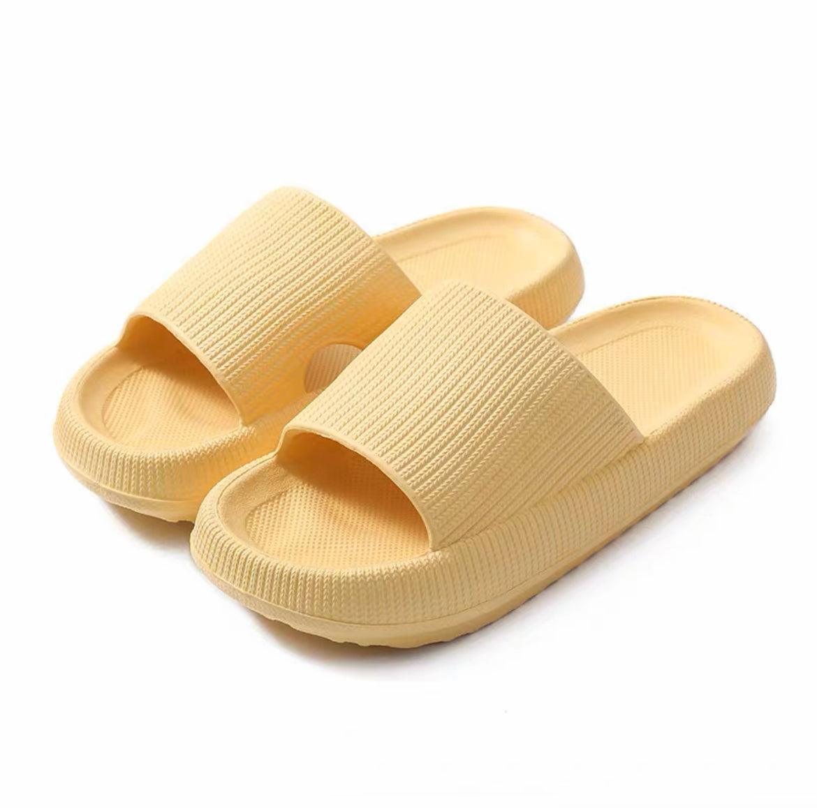 Ultra-Soft EVA Pillow Slides, Thick Cushioned Sole - Light Yellow, EU 38-39 (Foot 24.5 cm)