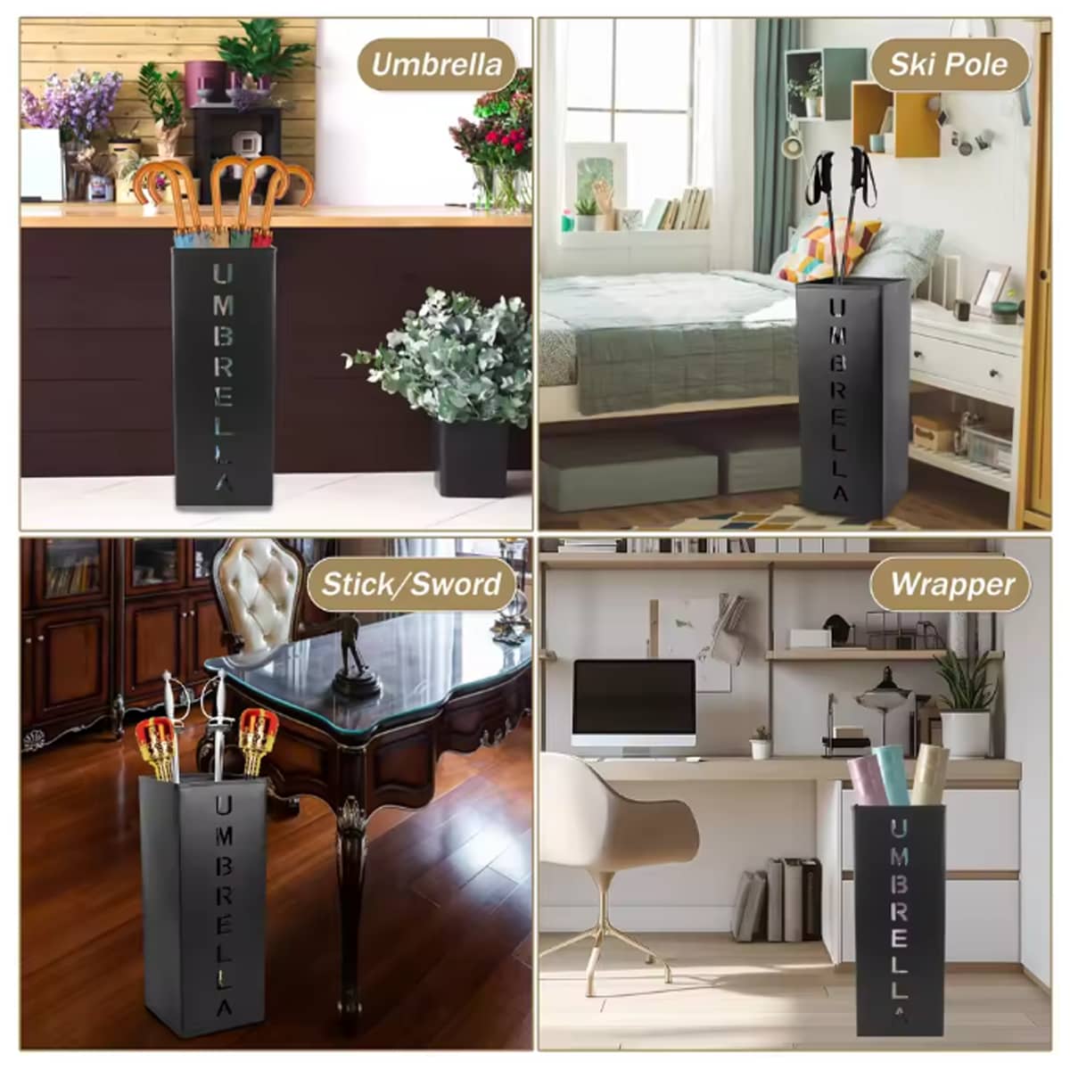 Umbrella Stand Storage Cylinder with Cutout Design - White - view 5
