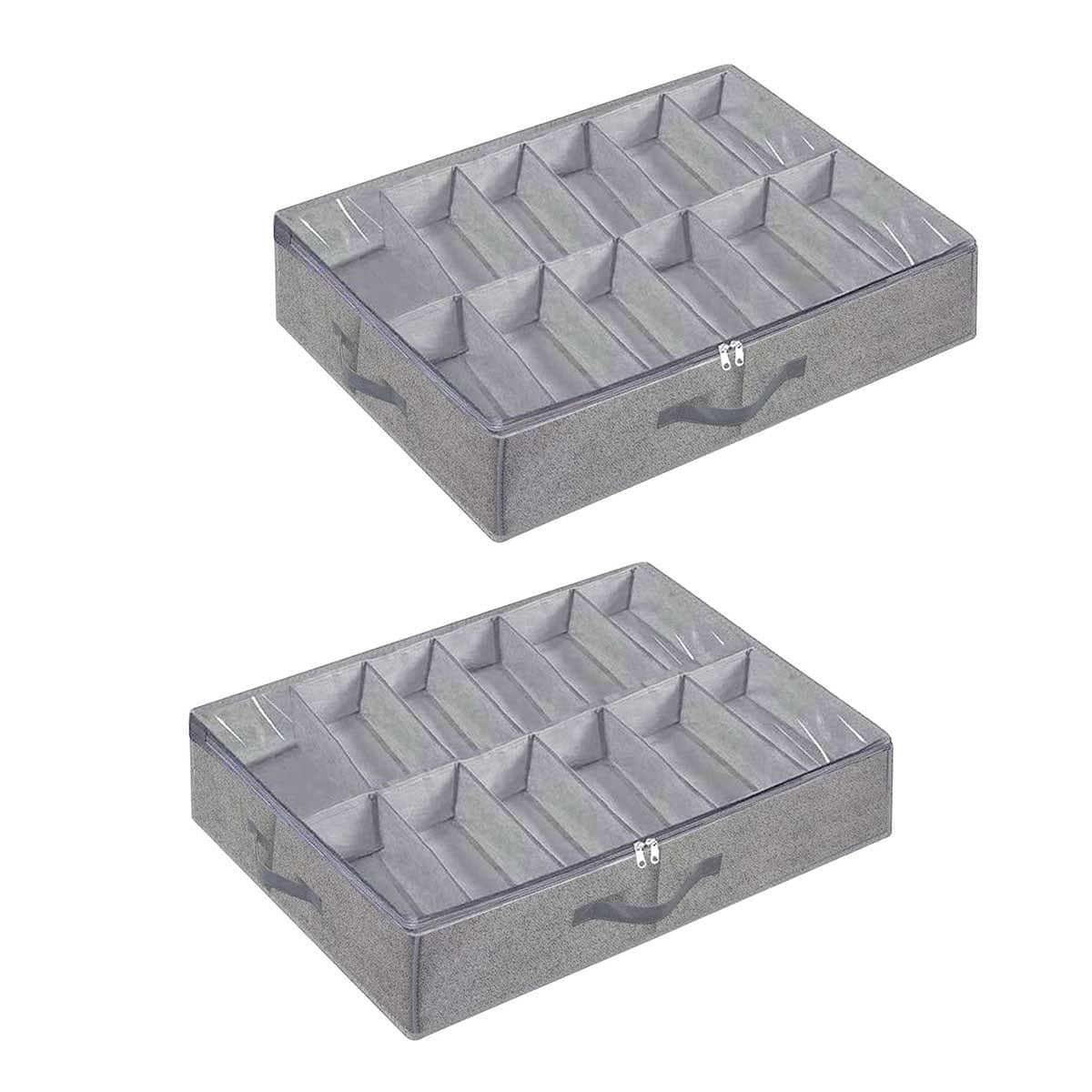 Under Bed Shoe Storage Boxes with Zipper Covers, Set of 2 - Grey