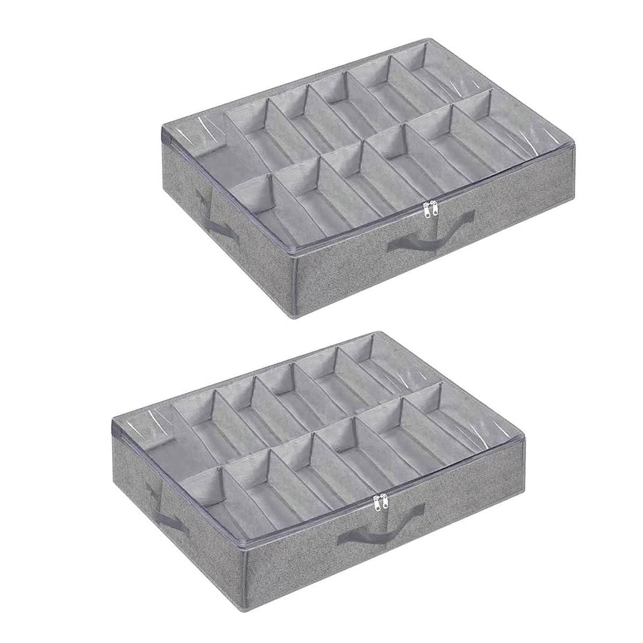 Under Bed Shoe Storage Boxes with Zipper Covers, Set of 2 - Grey