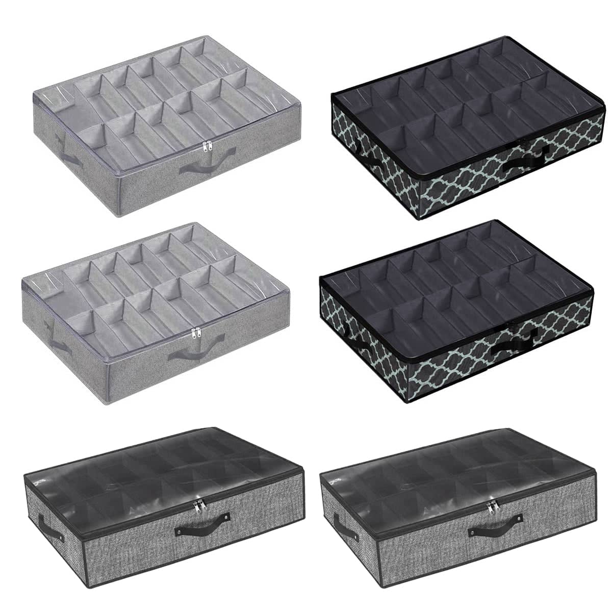 Under Bed Shoe Storage Boxes with Zipper Covers, Set of 2 - Grey - view 3