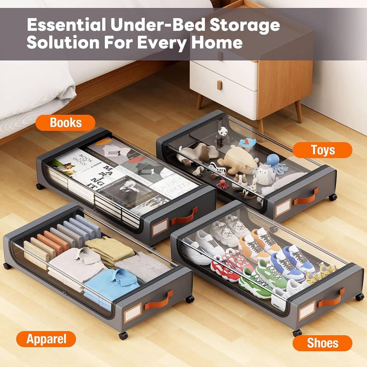 Under Bed Storage Bin with Wheels and Clear Lid - Black - view 5