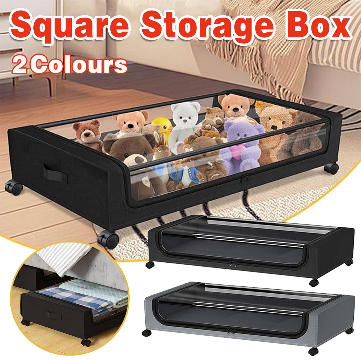 Under Bed Storage Box with Wheels and Clear Window - Black - view 2
