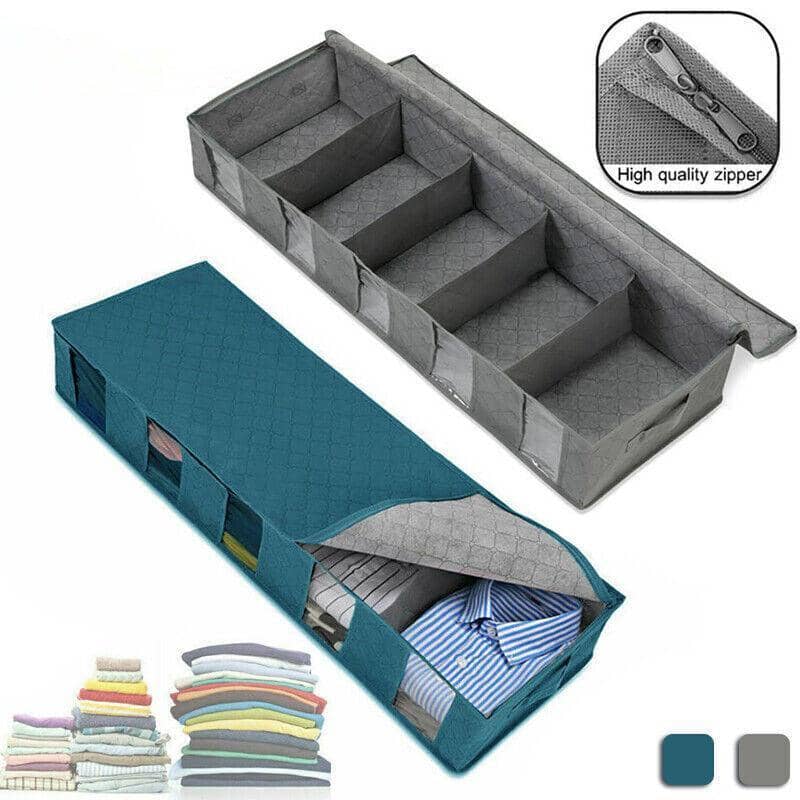 Under Bed Storage Organiser Bag with 5 Compartments, Large Capacity - Blue - view 2