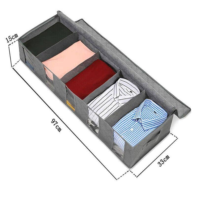 Under Bed Storage Organiser Bag with 5 Compartments, Large Capacity - Blue - view 4