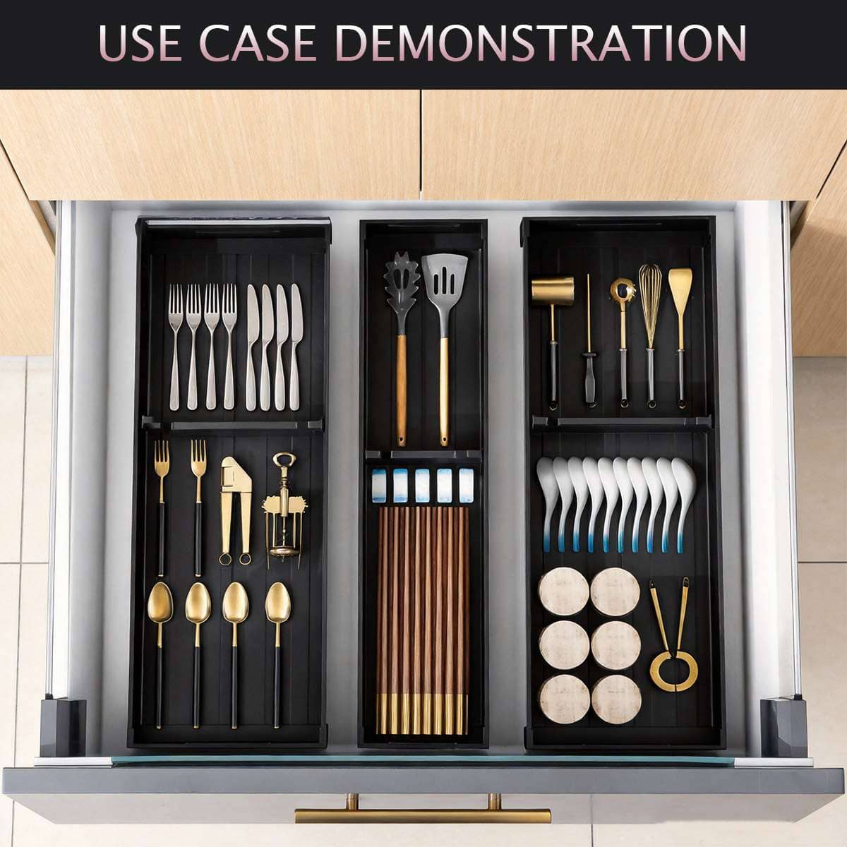 Under Cabinet Drawer Organiser Bin for Cutlery and Utensils - view 4