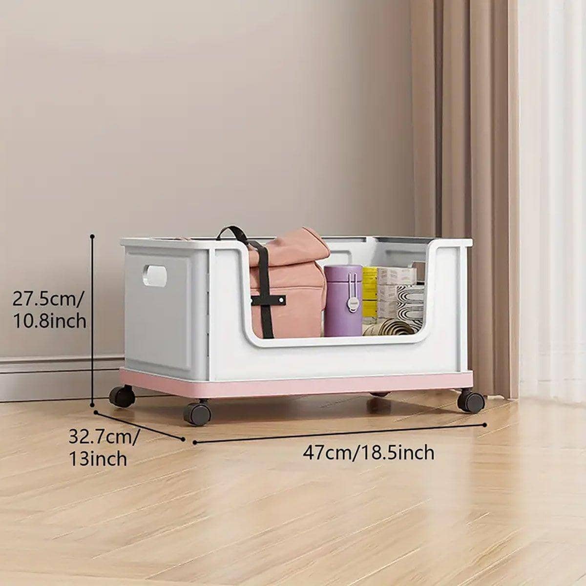 Under Desk Book Storage Box with Wheels - Pink - view 4