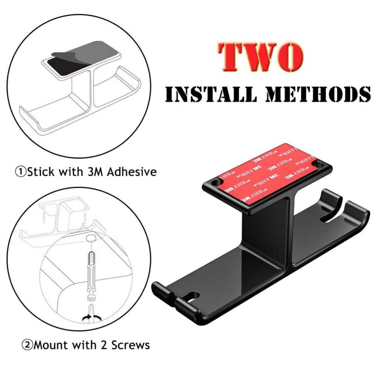 Under Desk Dual Headphone Hanger with Cable Holder - Black - view 4