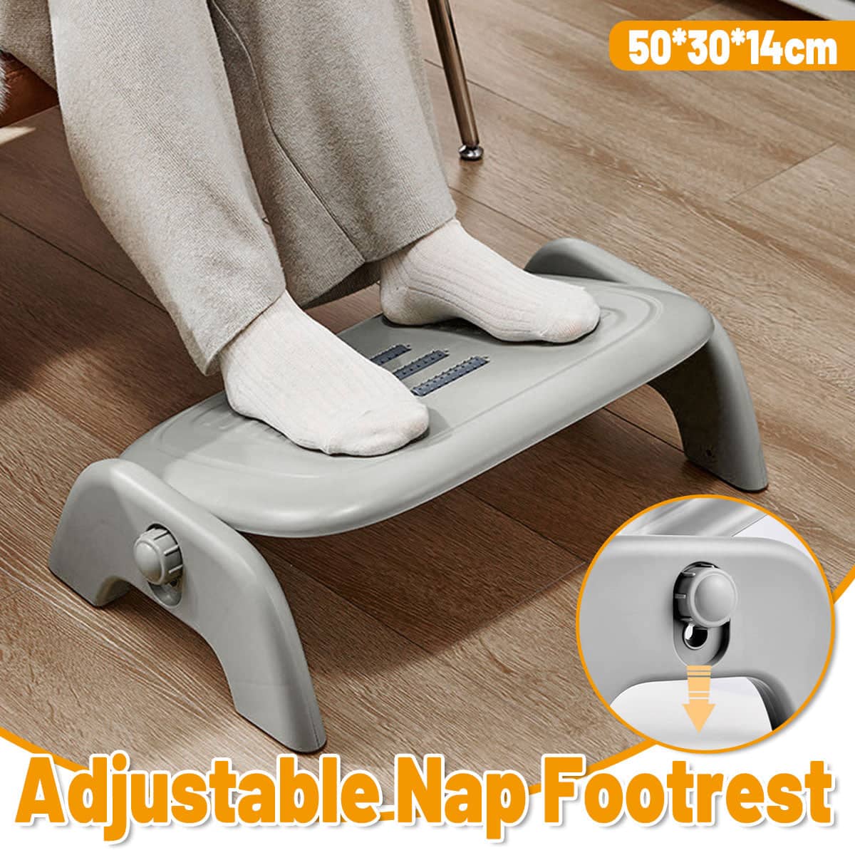 Under Desk Footrest with Massage Rollers, Adjustable Height and Tilt - Grey