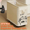 Under Desk Storage Basket on Wheels Rolling Storage Trolley Beige with Black Cat Print