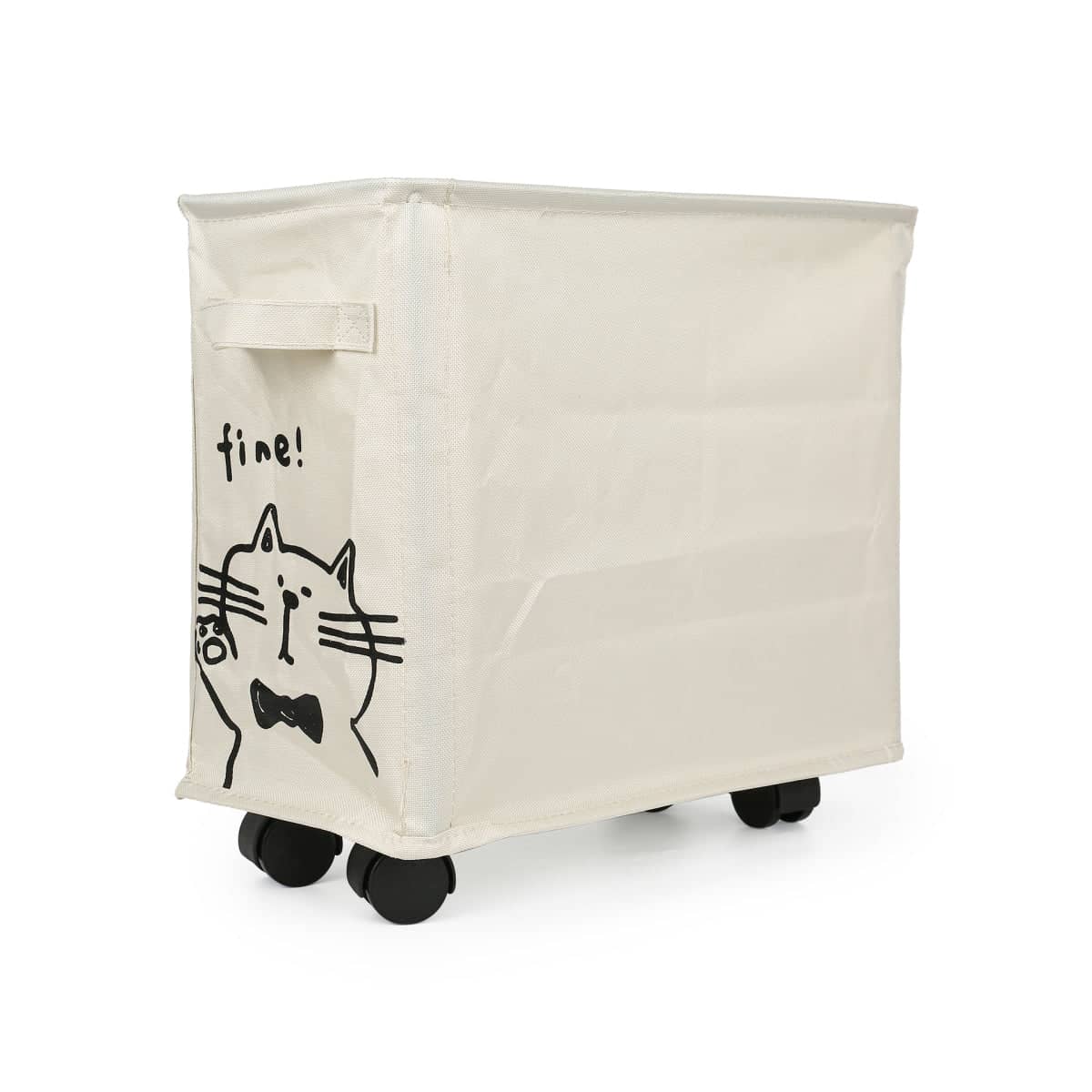 Under Desk Storage Basket on Wheels Rolling Storage Trolley Beige with Black Cat Print - view 2