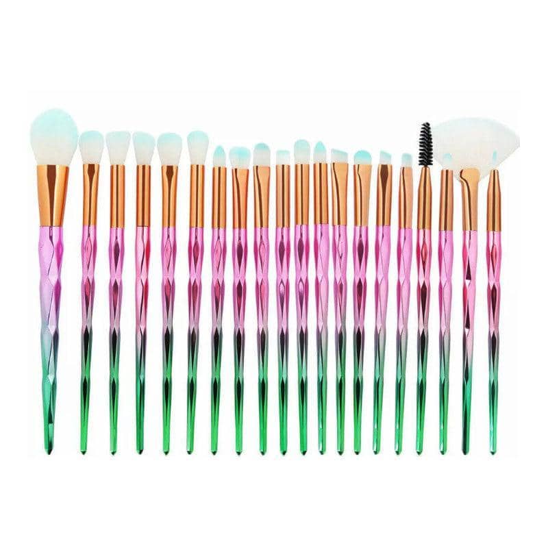 Unicorn Eye Makeup Brush Set, 20 Piece - Green and Pink