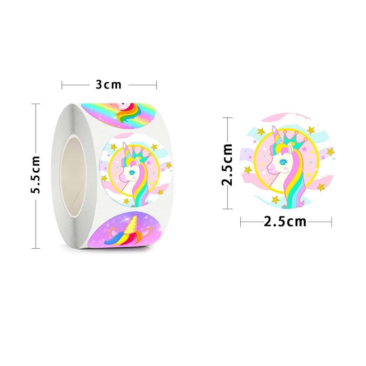 Unicorn Sticker Rolls for School and Crafts - 2.5 cm Stickers, 10 Rolls