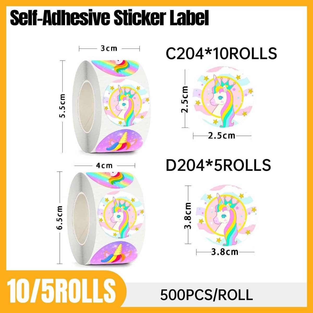 Unicorn Sticker Rolls for School and Crafts - 2.5 cm Stickers, 10 Rolls - view 2