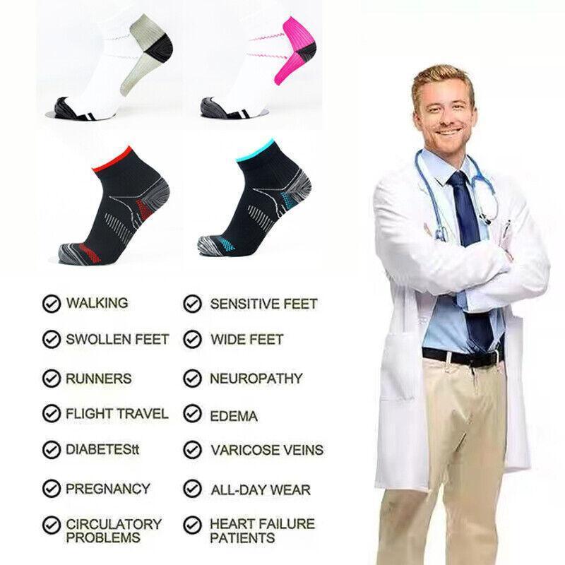 Unisex Ankle Support Socks, 1 Pair, S/M - White and Grey - view 5
