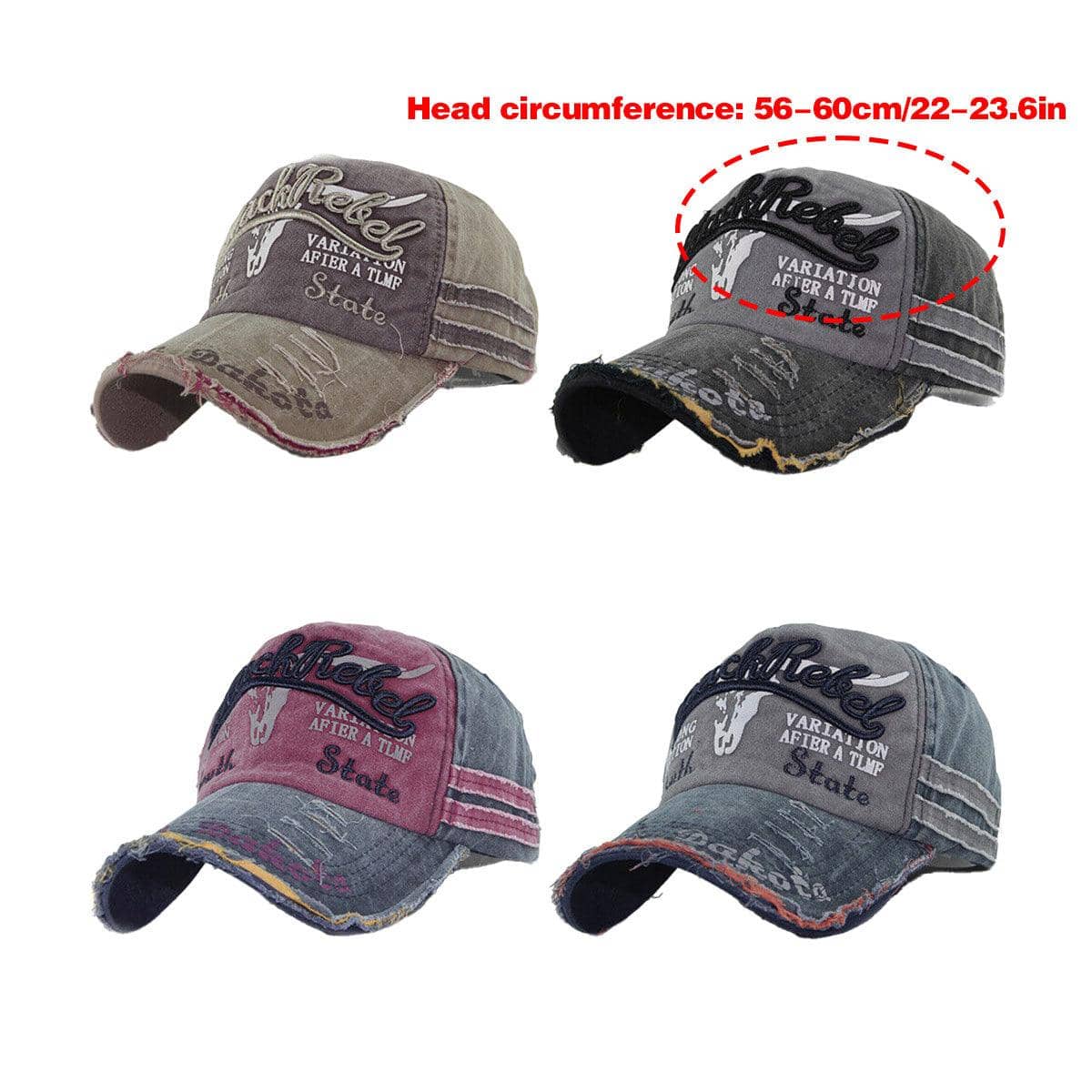 Unisex Distressed Cotton Baseball Cap with Adjustable Strap - Grey - view 5